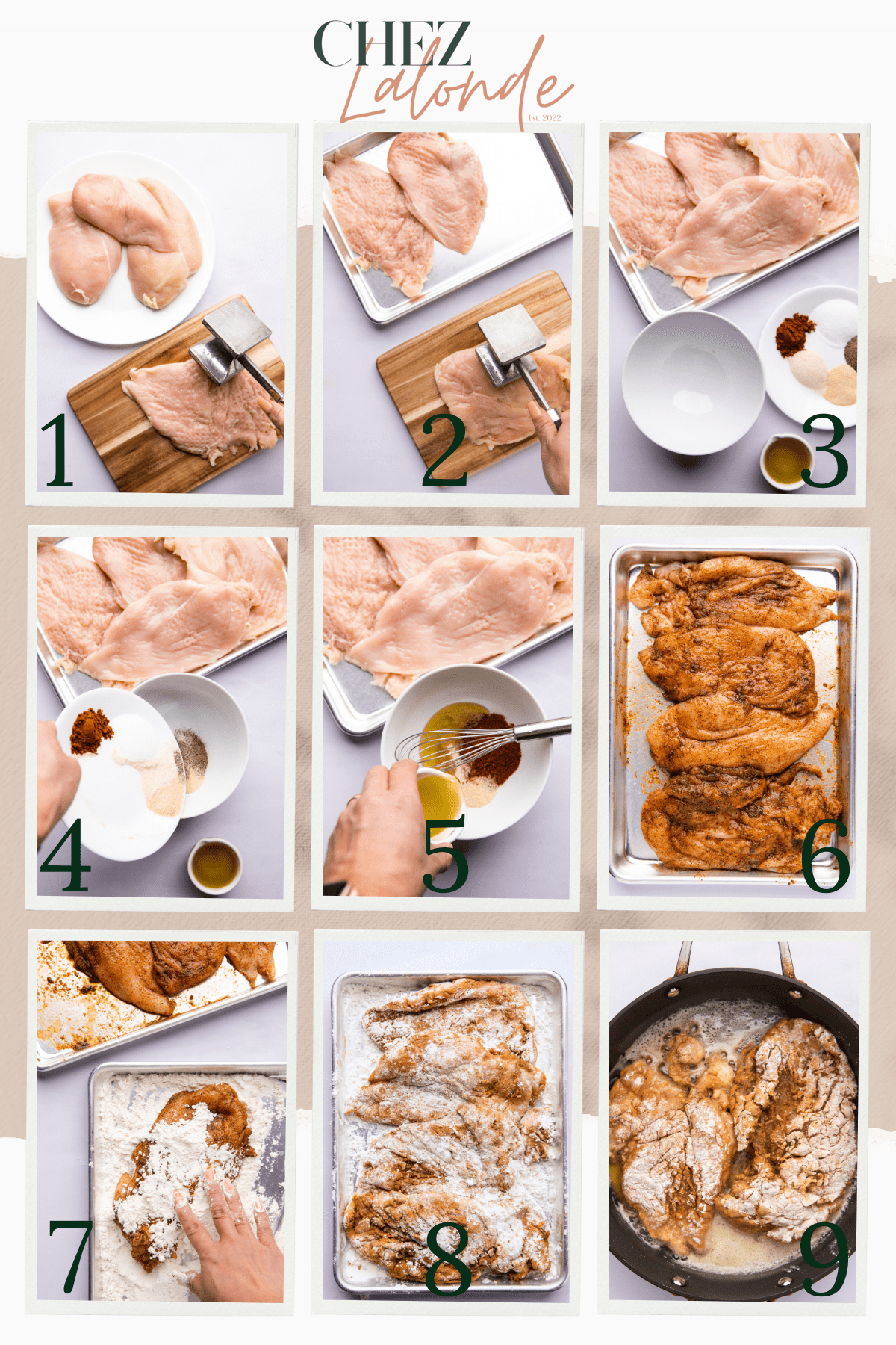 A 9 steps photo on how to marinate and cook chicken breasts 