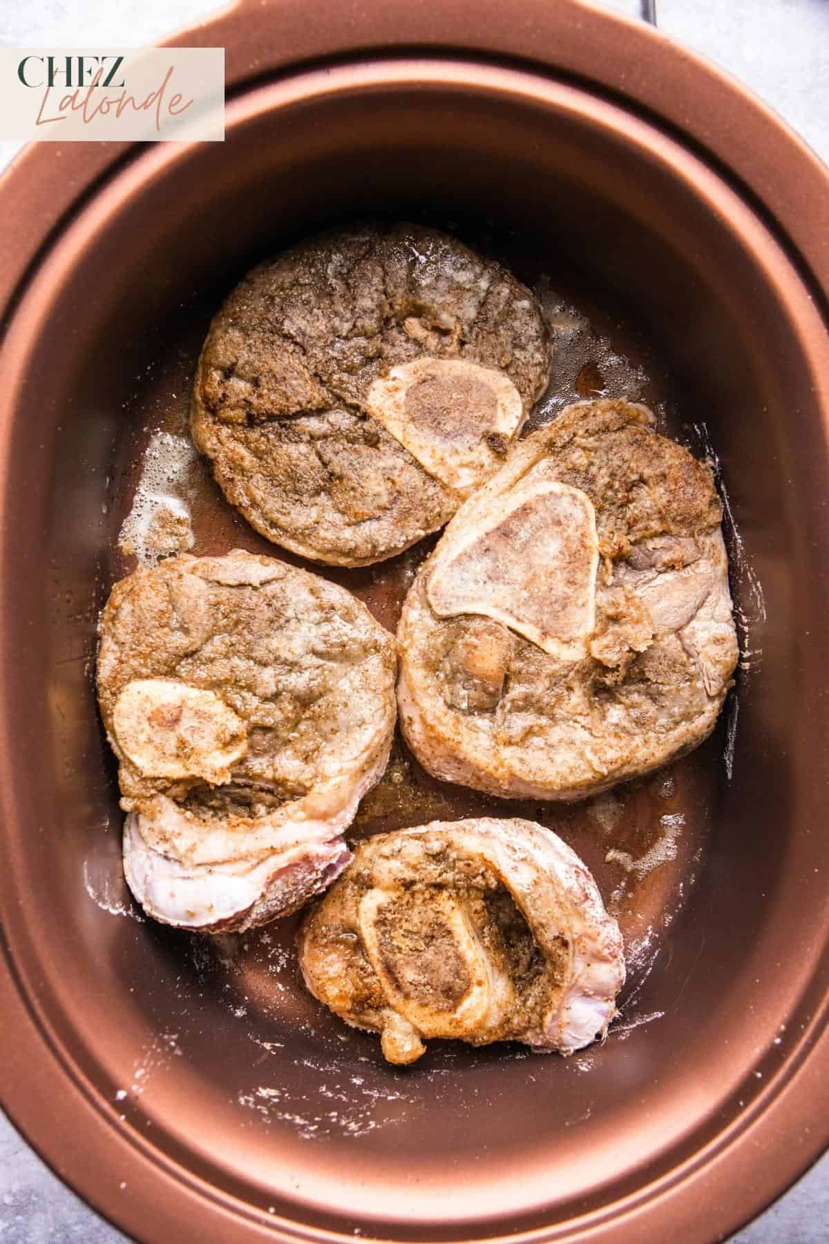 add the beef shanks to the pot. sear each side for 3 to 4 minutes until they become beautiful golden brown.