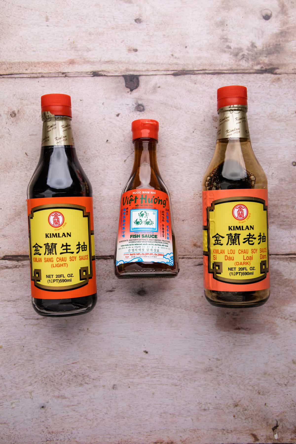 Chez Lalonde light soy sauce, fish sauce and dark soy sauce picture