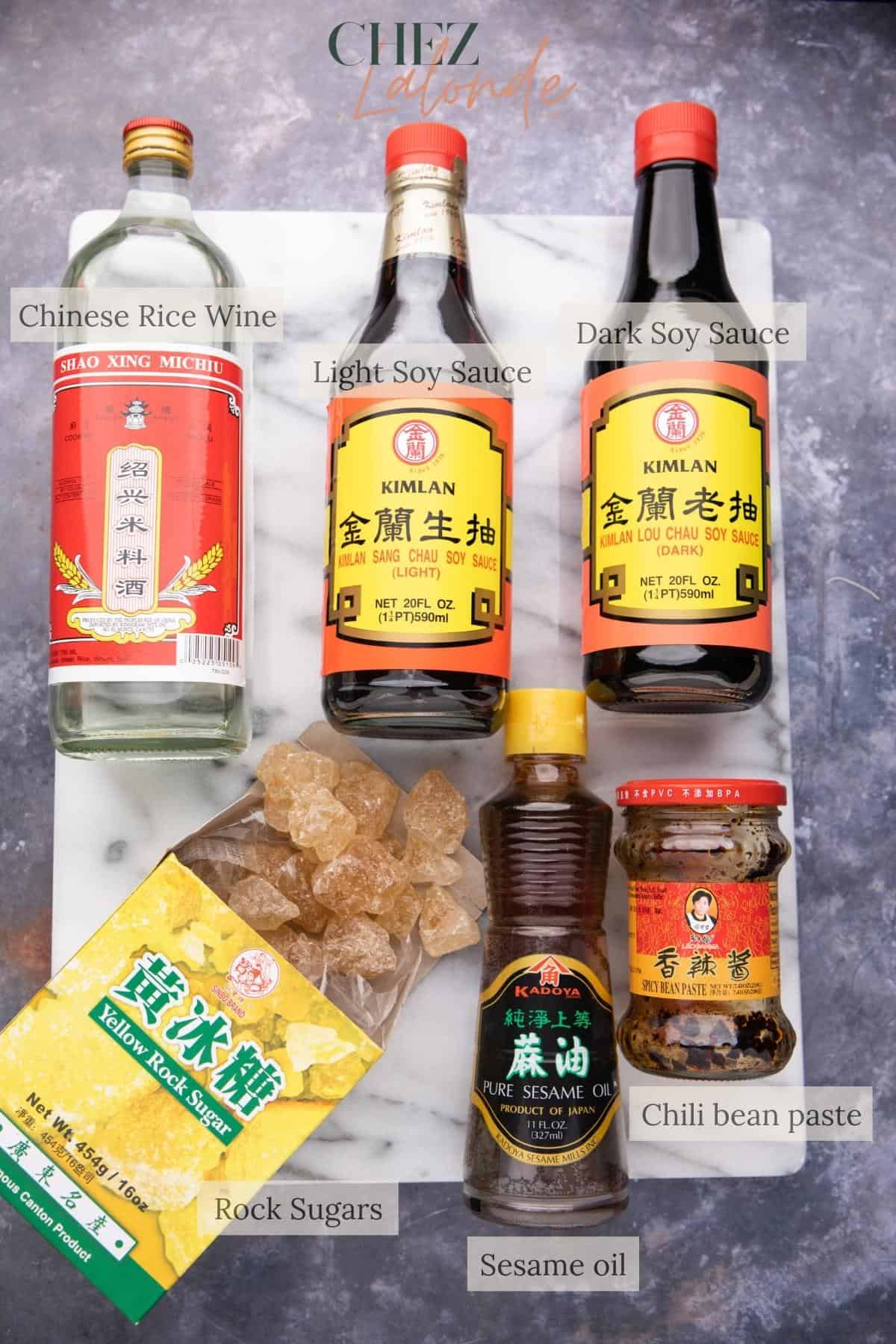Various of Chinese condiments and sauces to making Taiwanese spice beef noodle soup. 