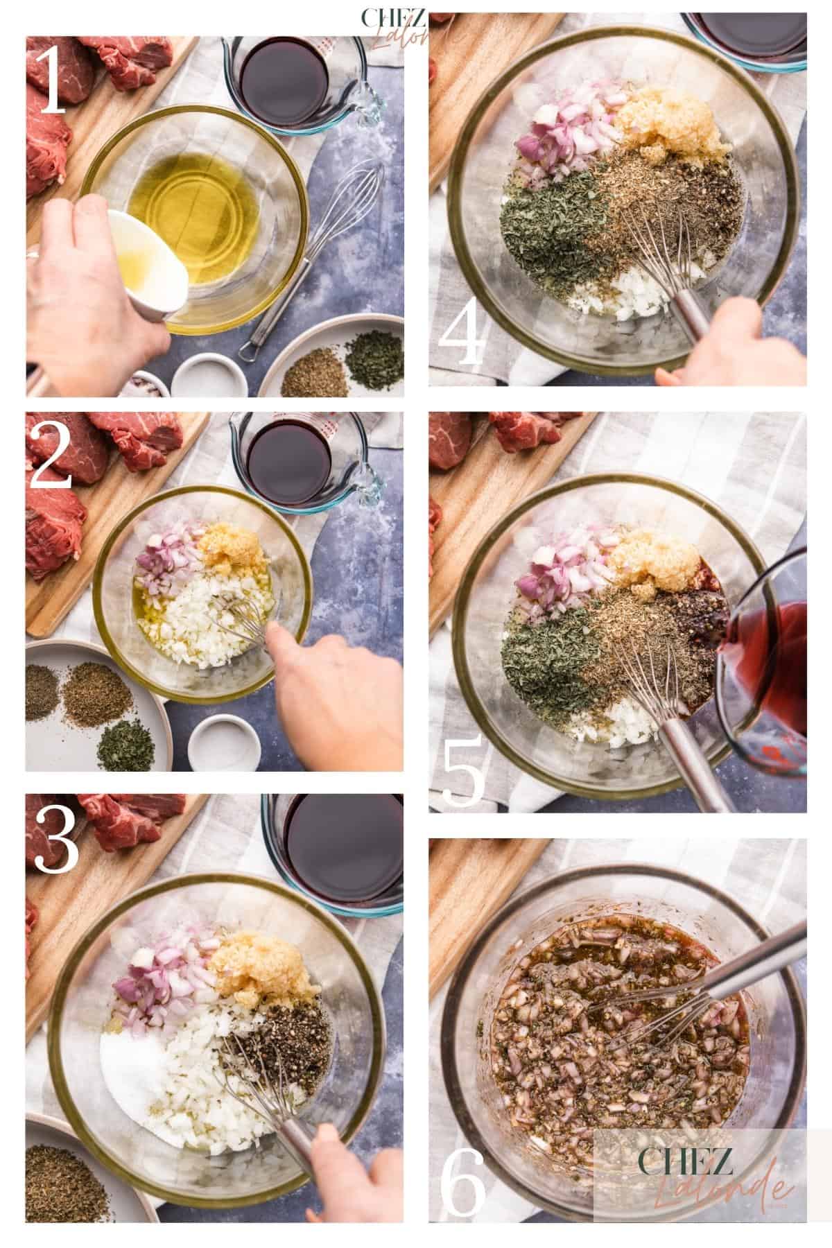 Red wine and herb marinade step by step demo.