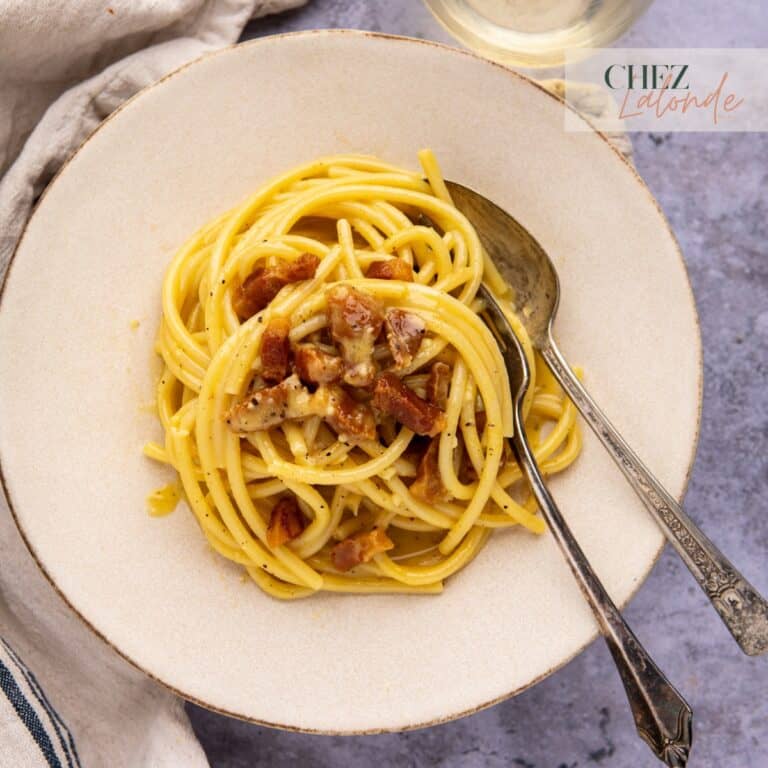 A plate of Authentic Italian Carbonara pasta