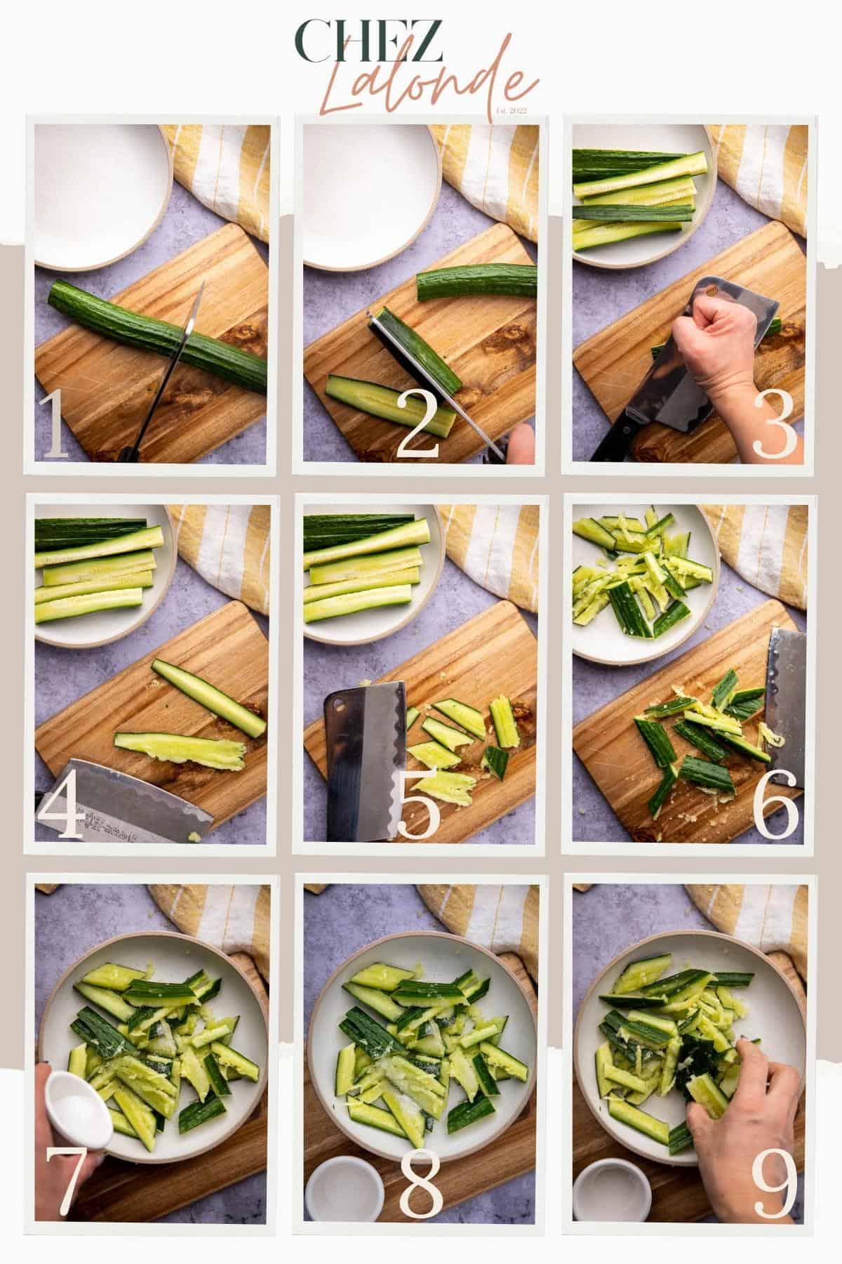 9 detailed steps on how to prep English cucumber for Asian cucumber salad.