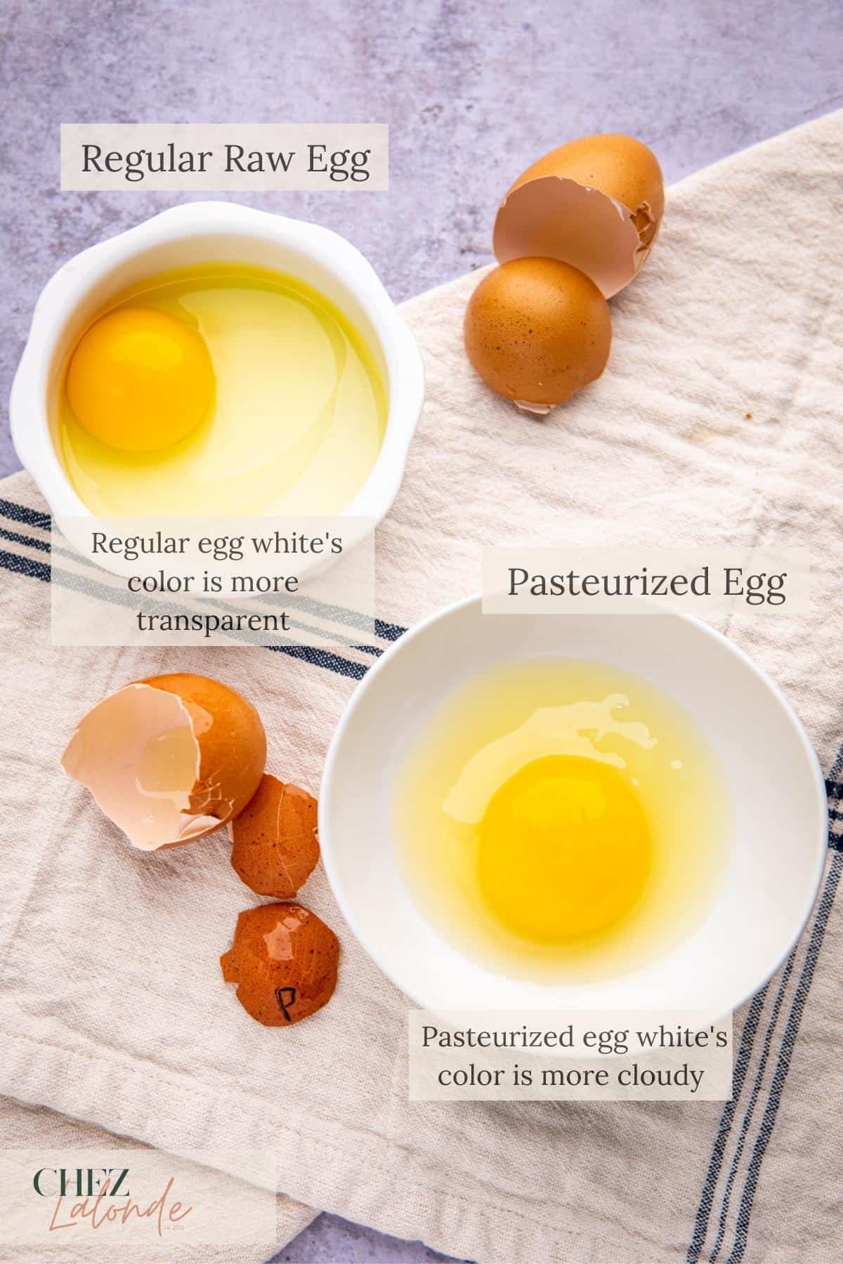 Showing the difference between pasteurized and unpasteurized eggs