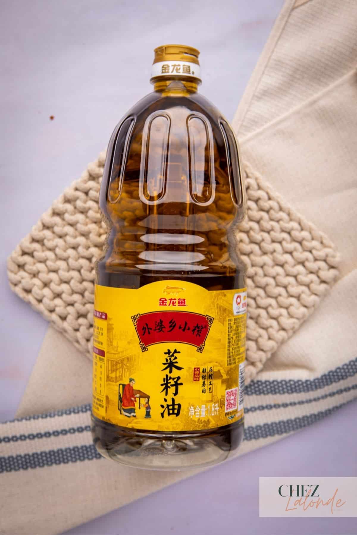 A bottle of Rapeseed oil.