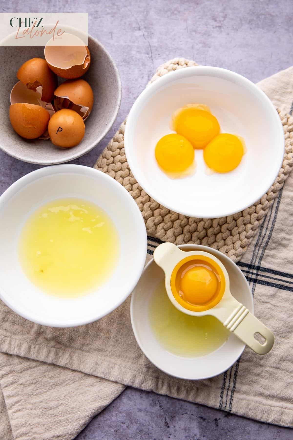 Separate egg yolks and egg whites. 