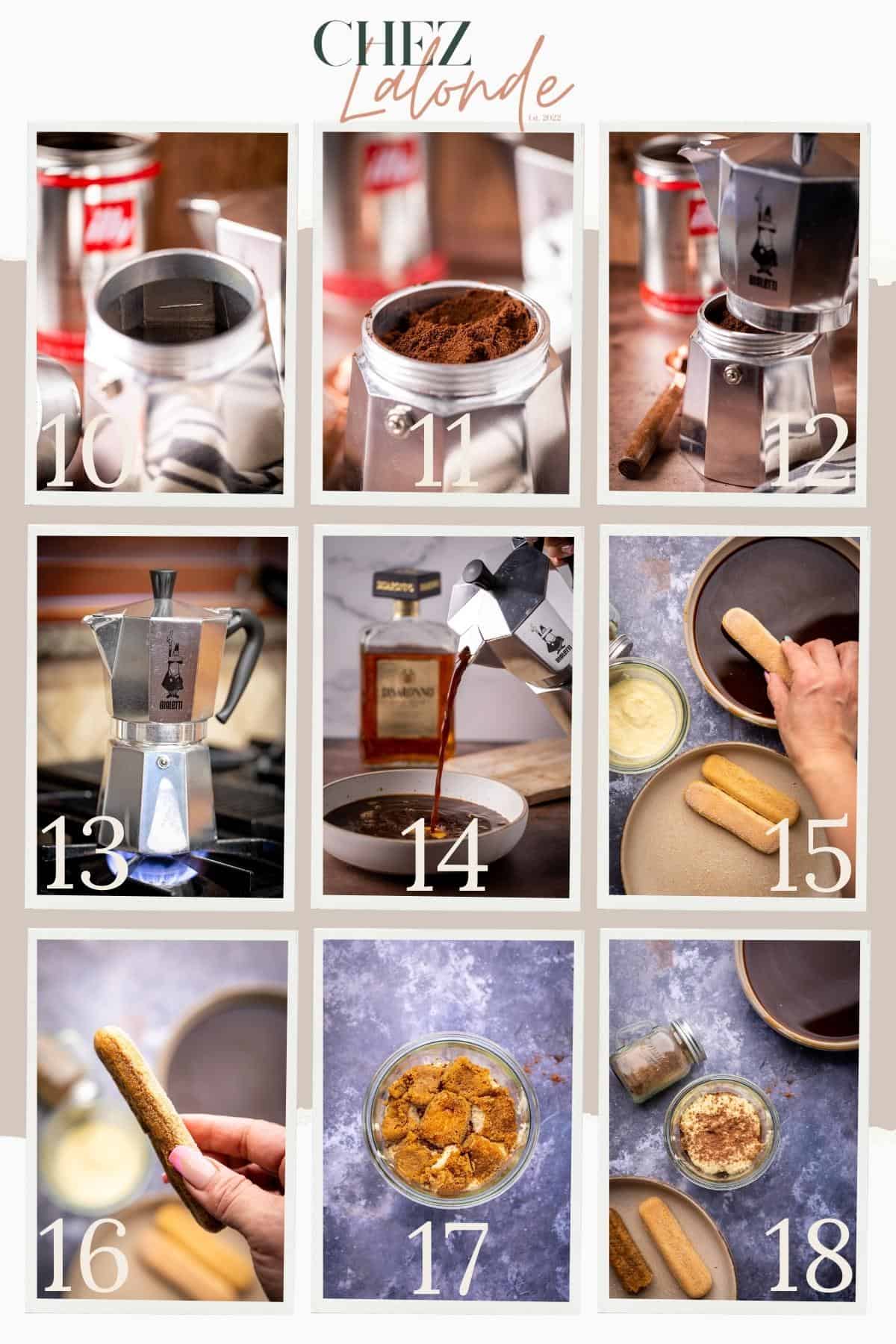 Step-by-steps on making Moka Coffee and liquor mixture.