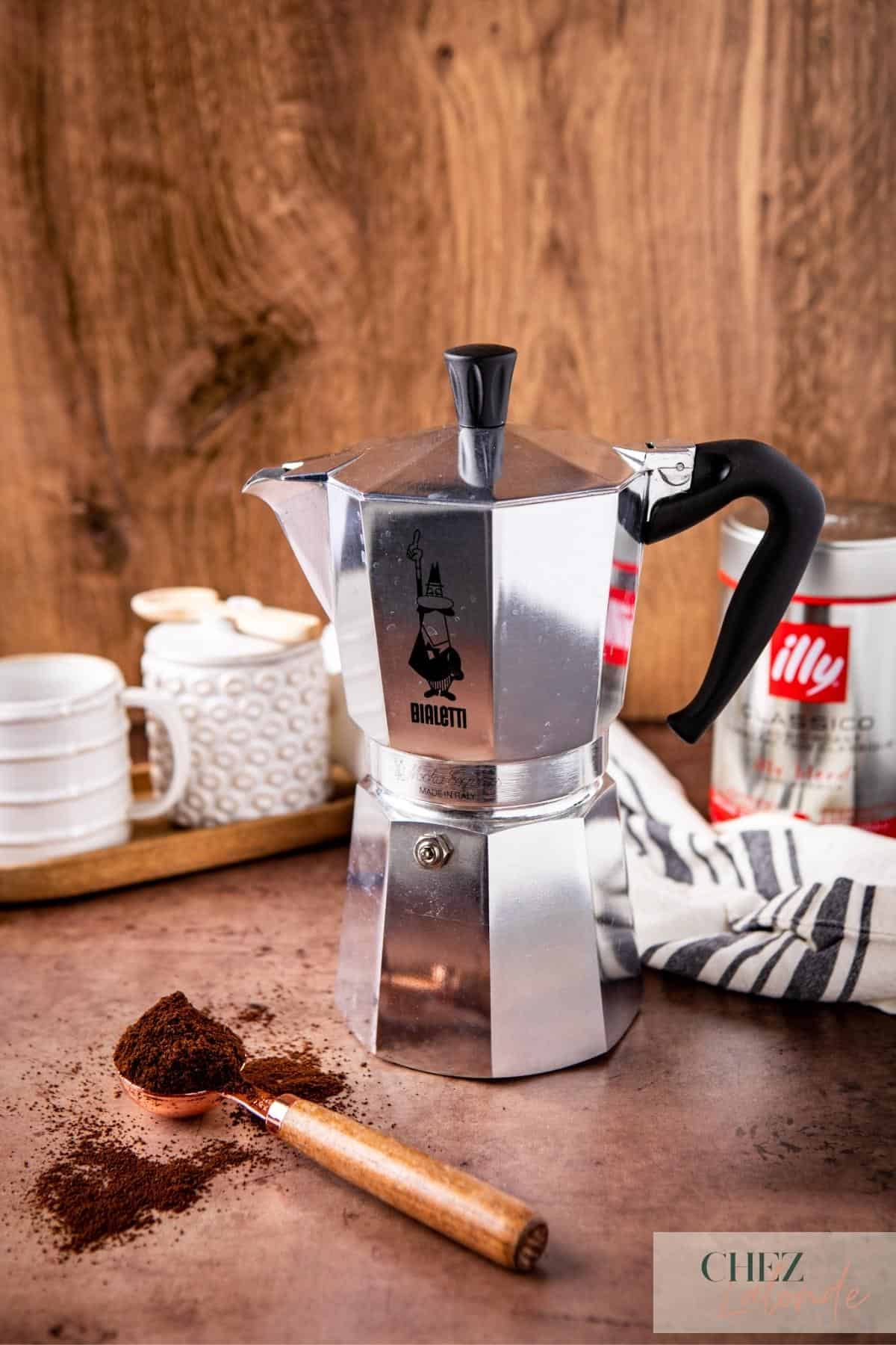 A moka pot in the middle