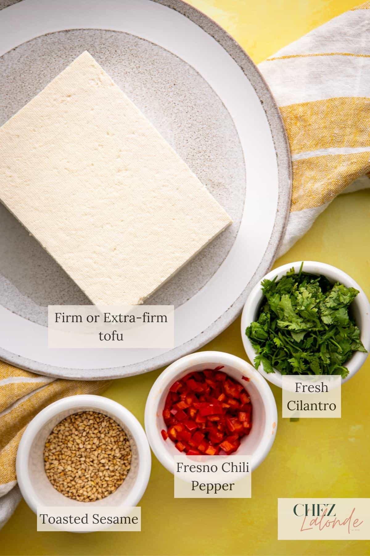 Garnishing ingredient list of Crispy air fryer tofu with panko and Asian garlic sauce recipe