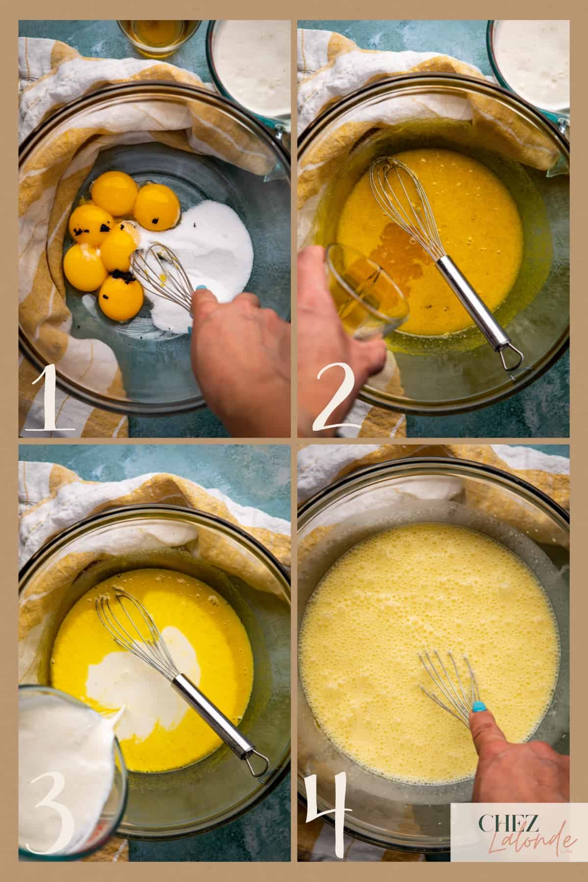 4 steps on making creme brulee batter. 
