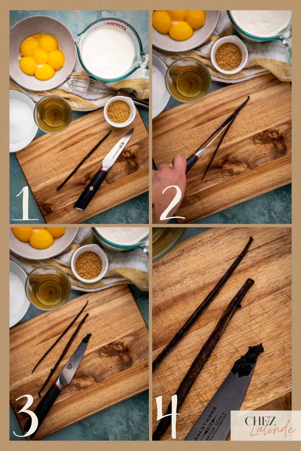 4 steps on how to prepare vanilla beans. 