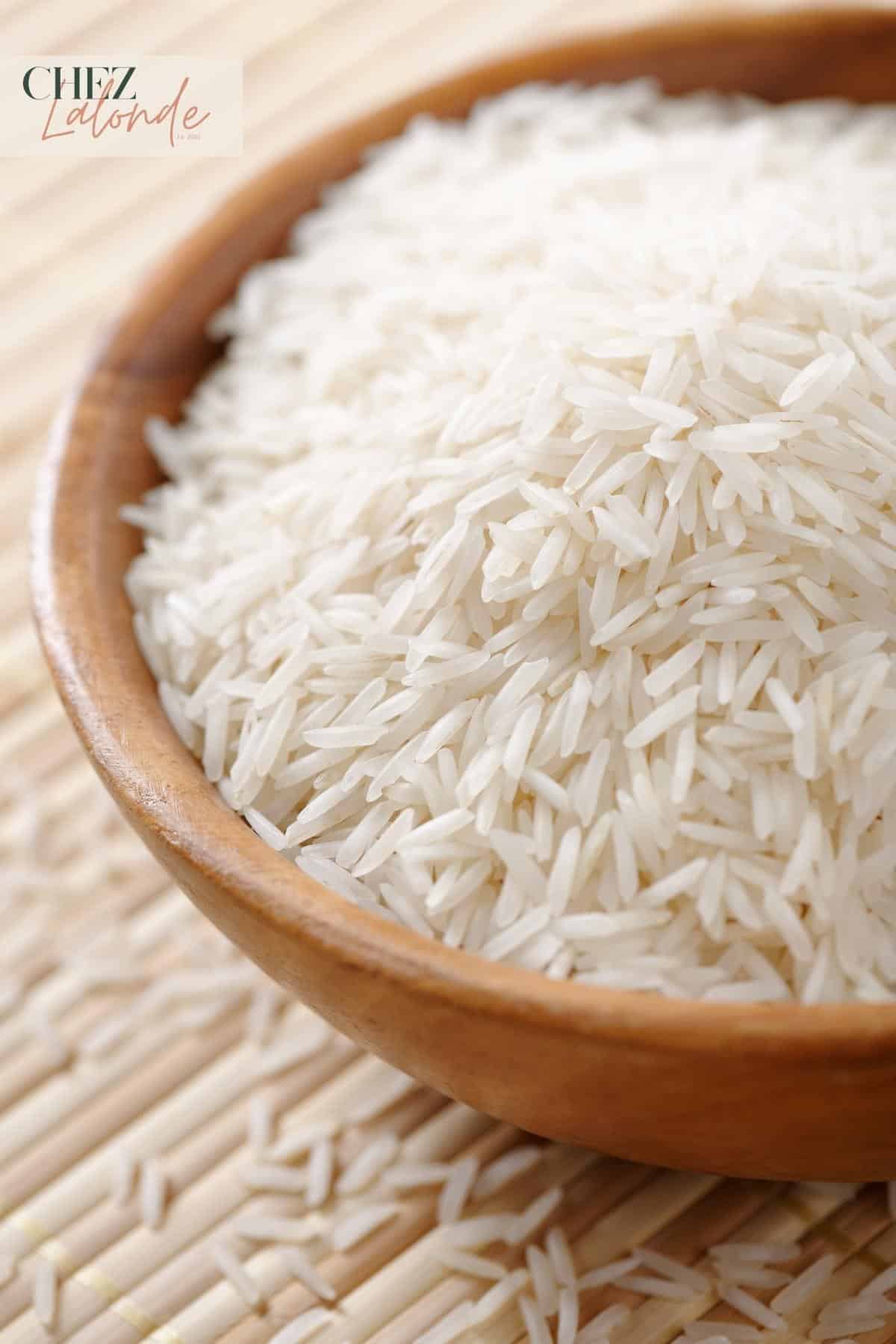A bowl of uncooked Basmati Rice. 