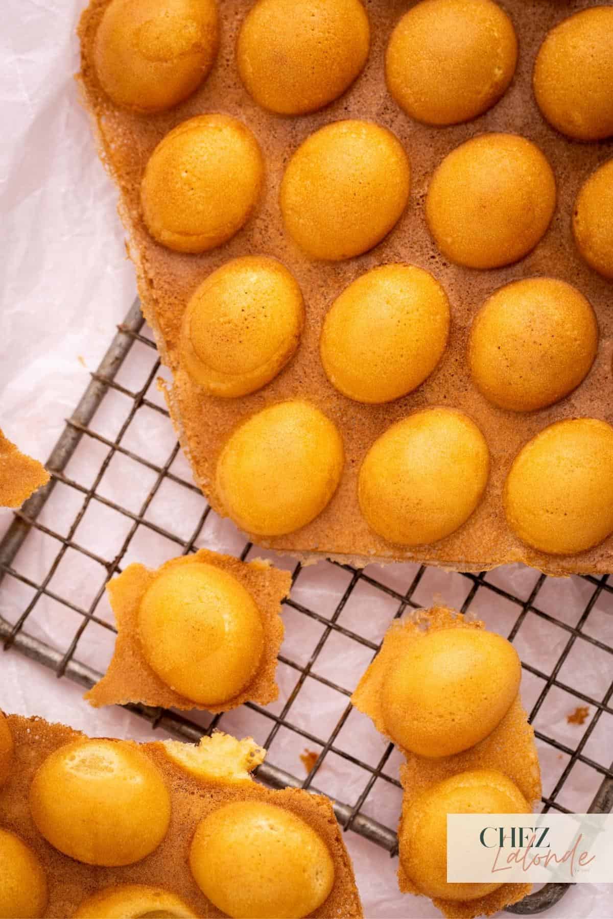 A close up photo of Hong Kong Bubble waffle.  You can see the texture and shape clearly. 