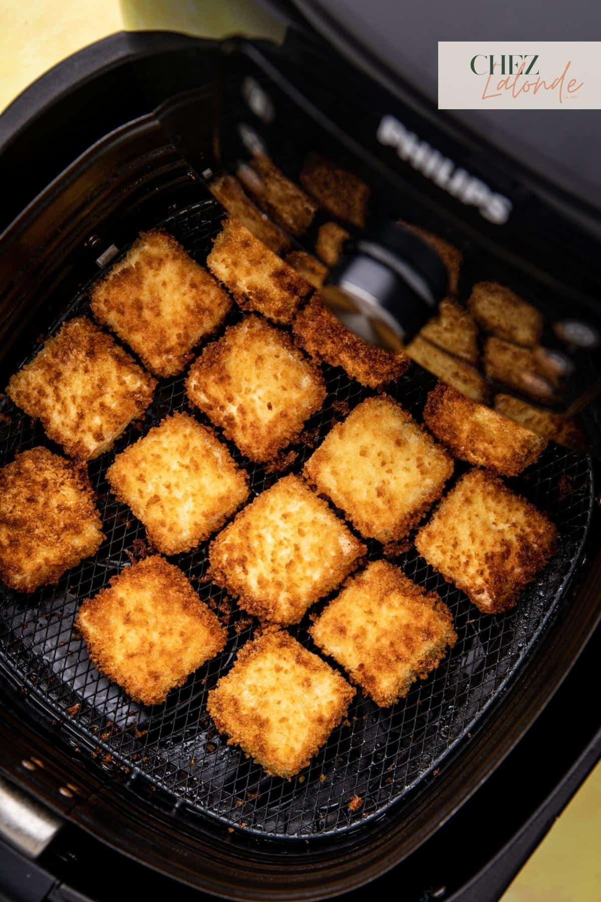 Tofu done cooking in the air fryer after 20 minutes.  