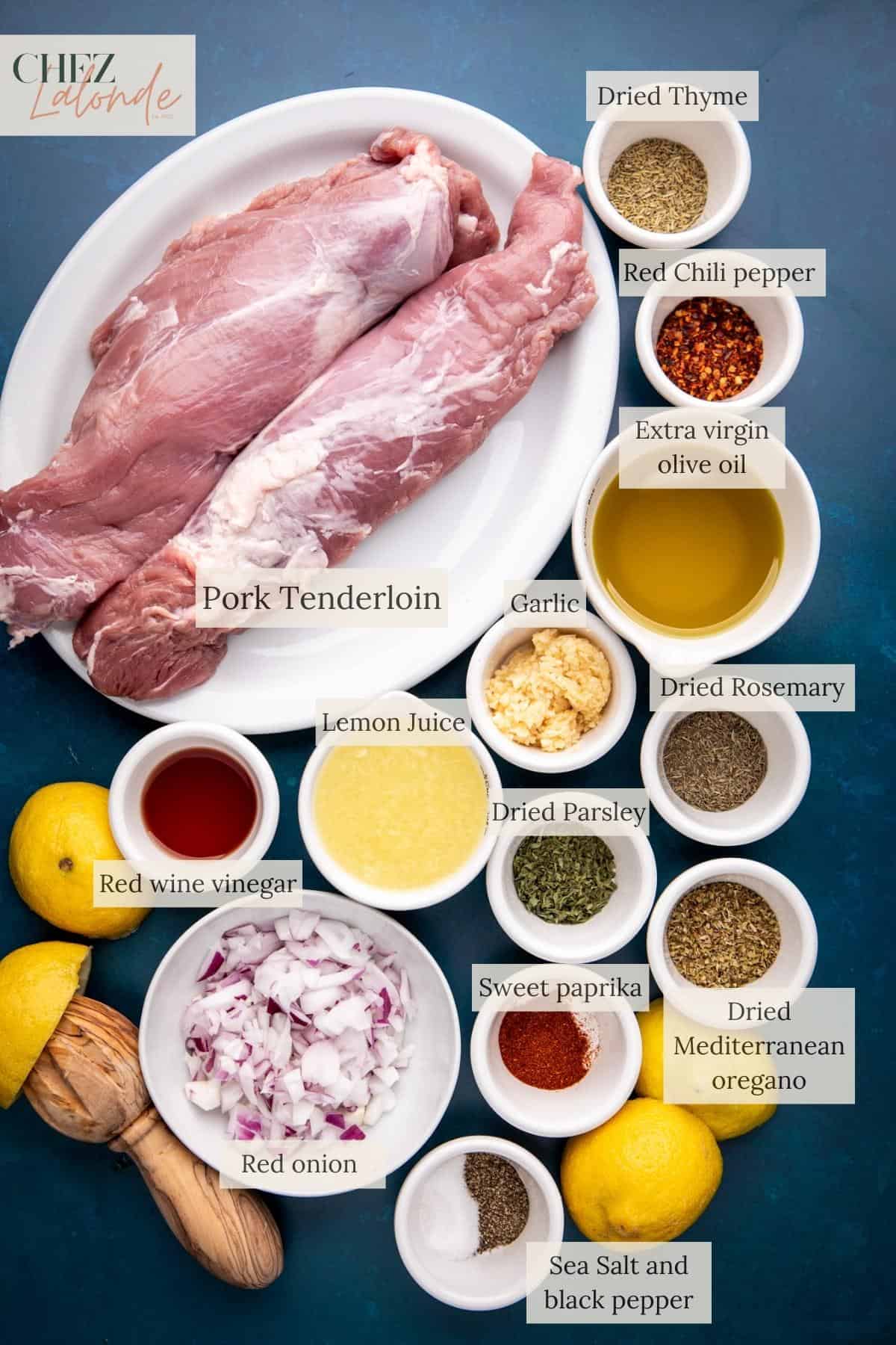 Sous Vide Pork Tenderloin Souvlaki ingredients list. 