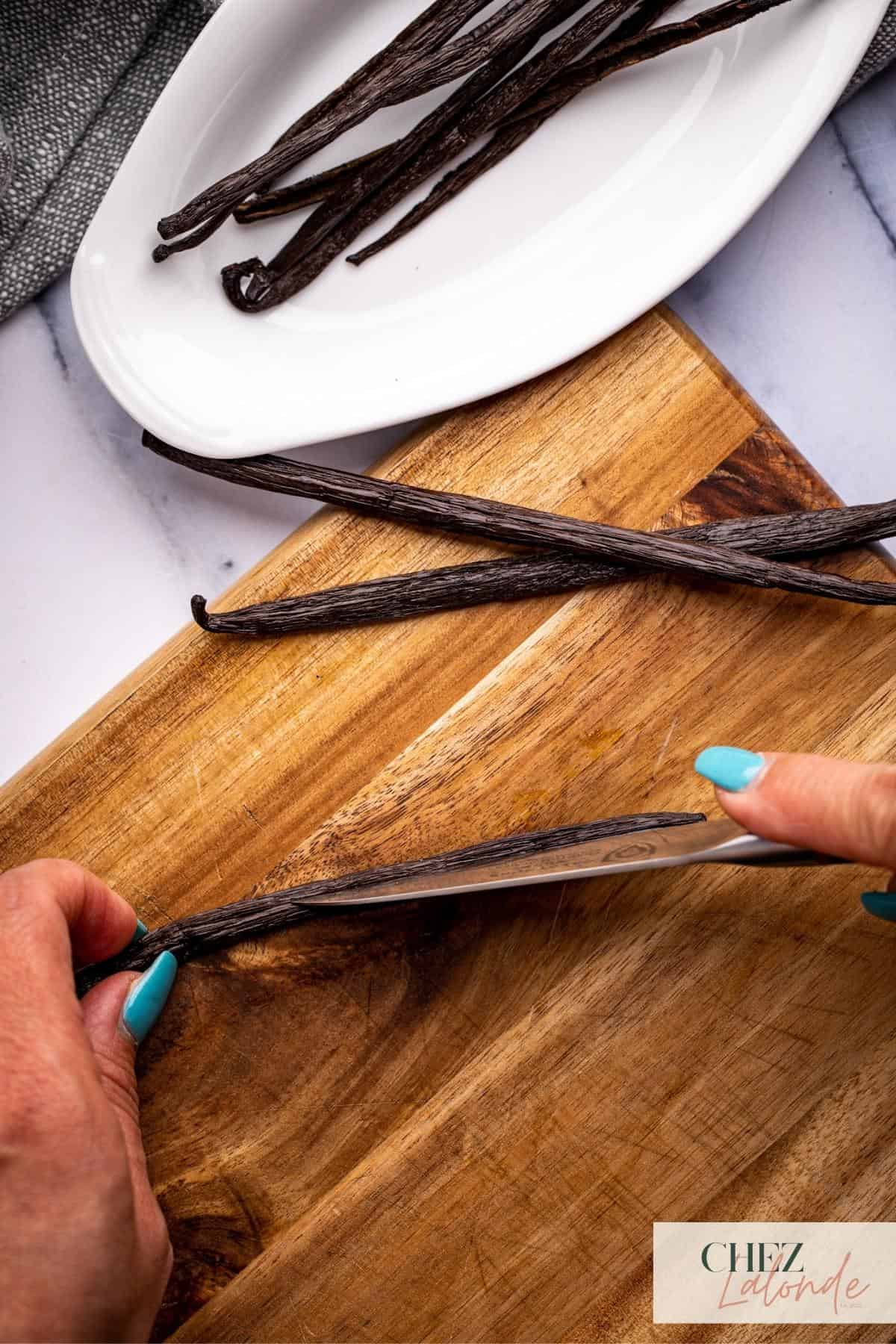 Splitting vanilla in half.
