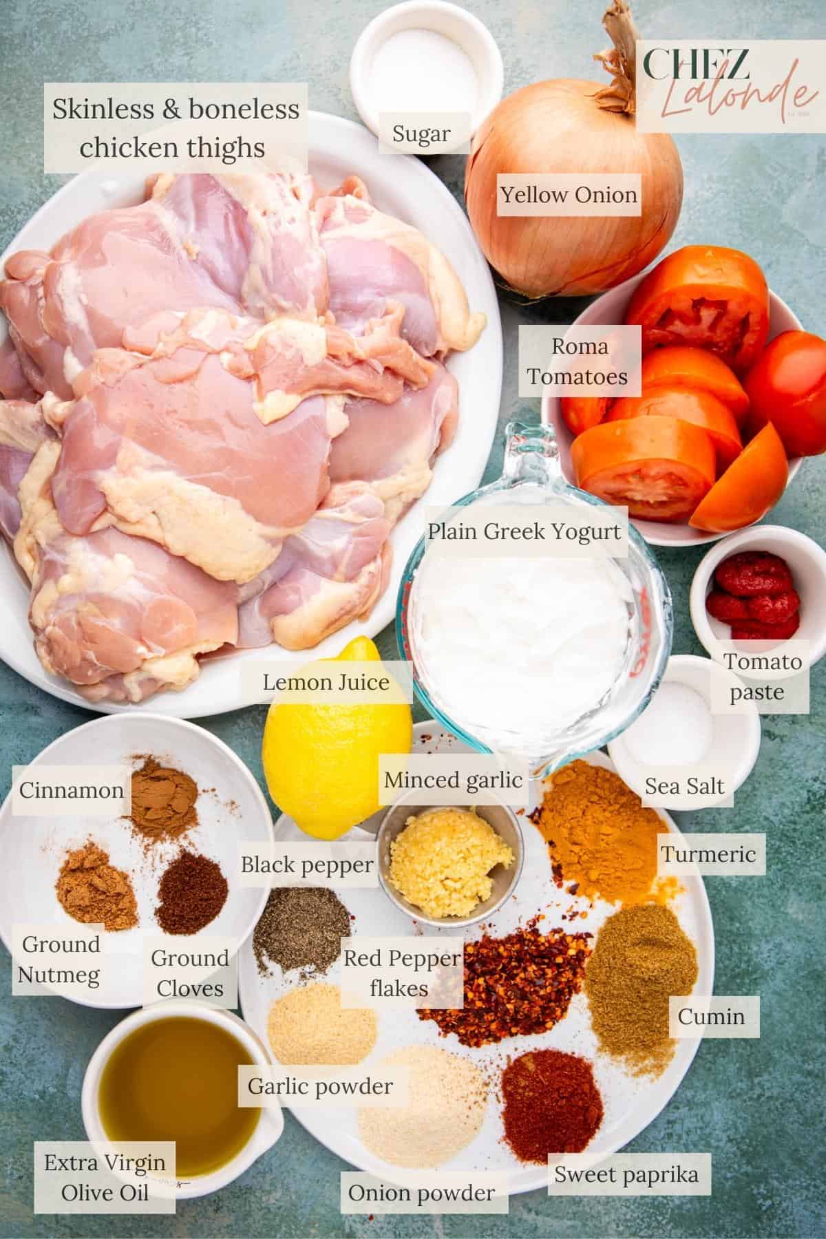 Ingredients to make air fryer chicken shawarma.