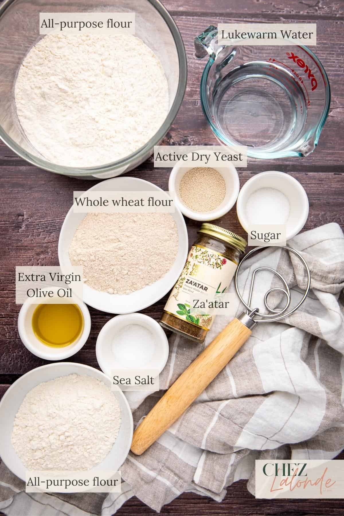 Ingredients list for making Pita Bread. 