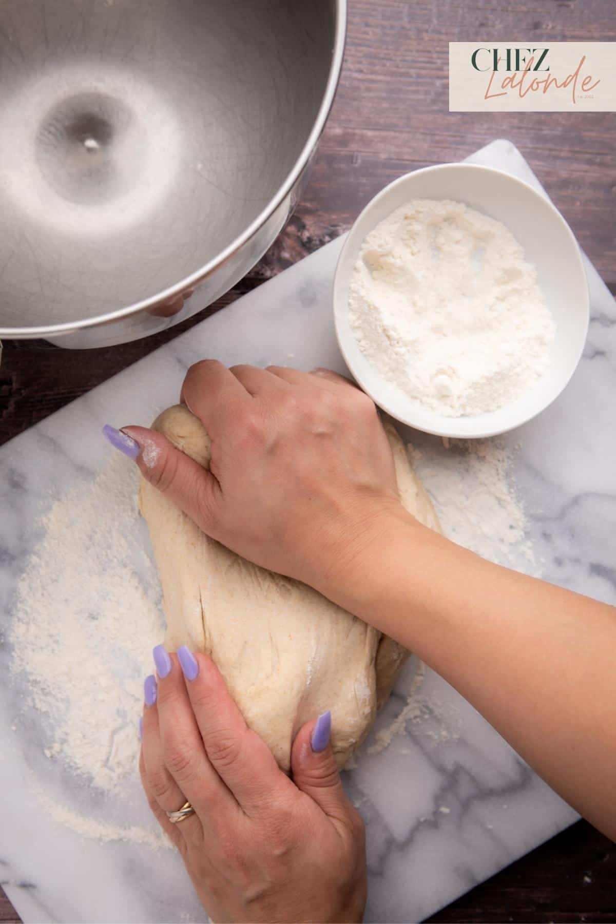 After shaping in the standmixer, knead it some more with your hand.