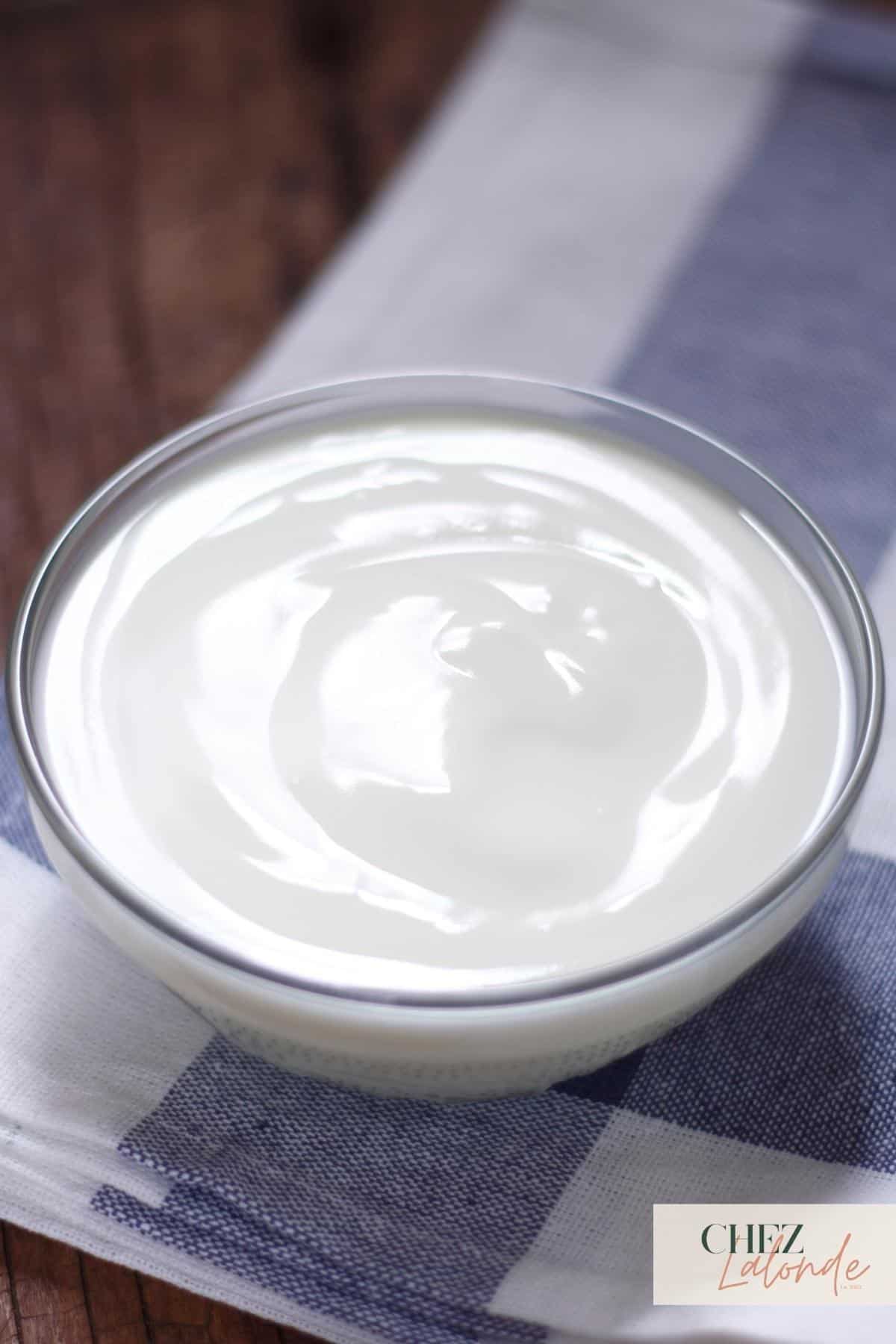 A bowl of plain regular yogurt