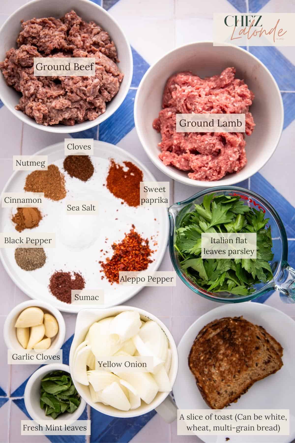 Ingredients list to make Air Fryer Kofta Kebabs. 