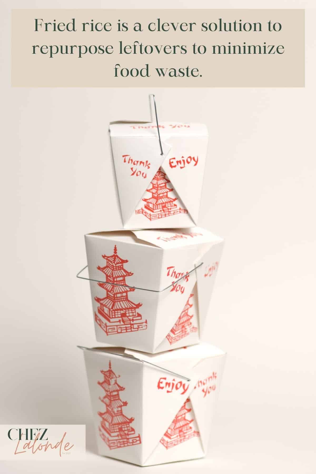 A stack of Chinese restaurant togo boxes. 