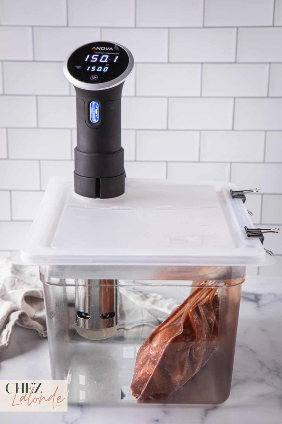For consistent heat, if you have a similar Sous Vide container, cover it at the top to retain warmth.