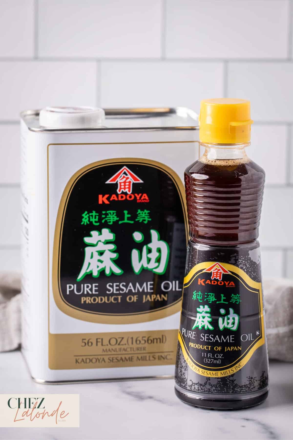 A bottle of Kadoya Sesame oil. 