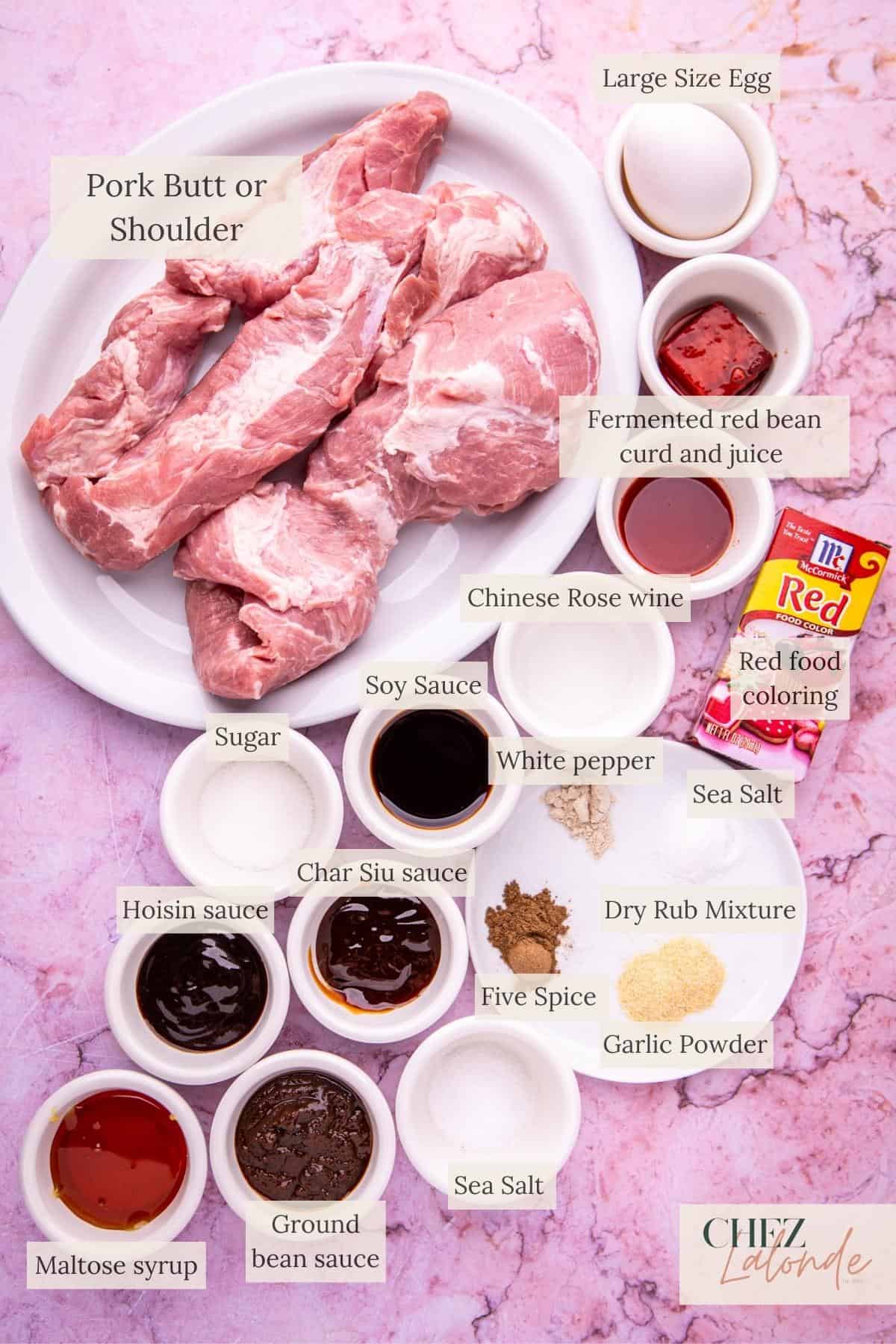 The main list of ingredients to make Sous Vide Chinese bbq pork. 